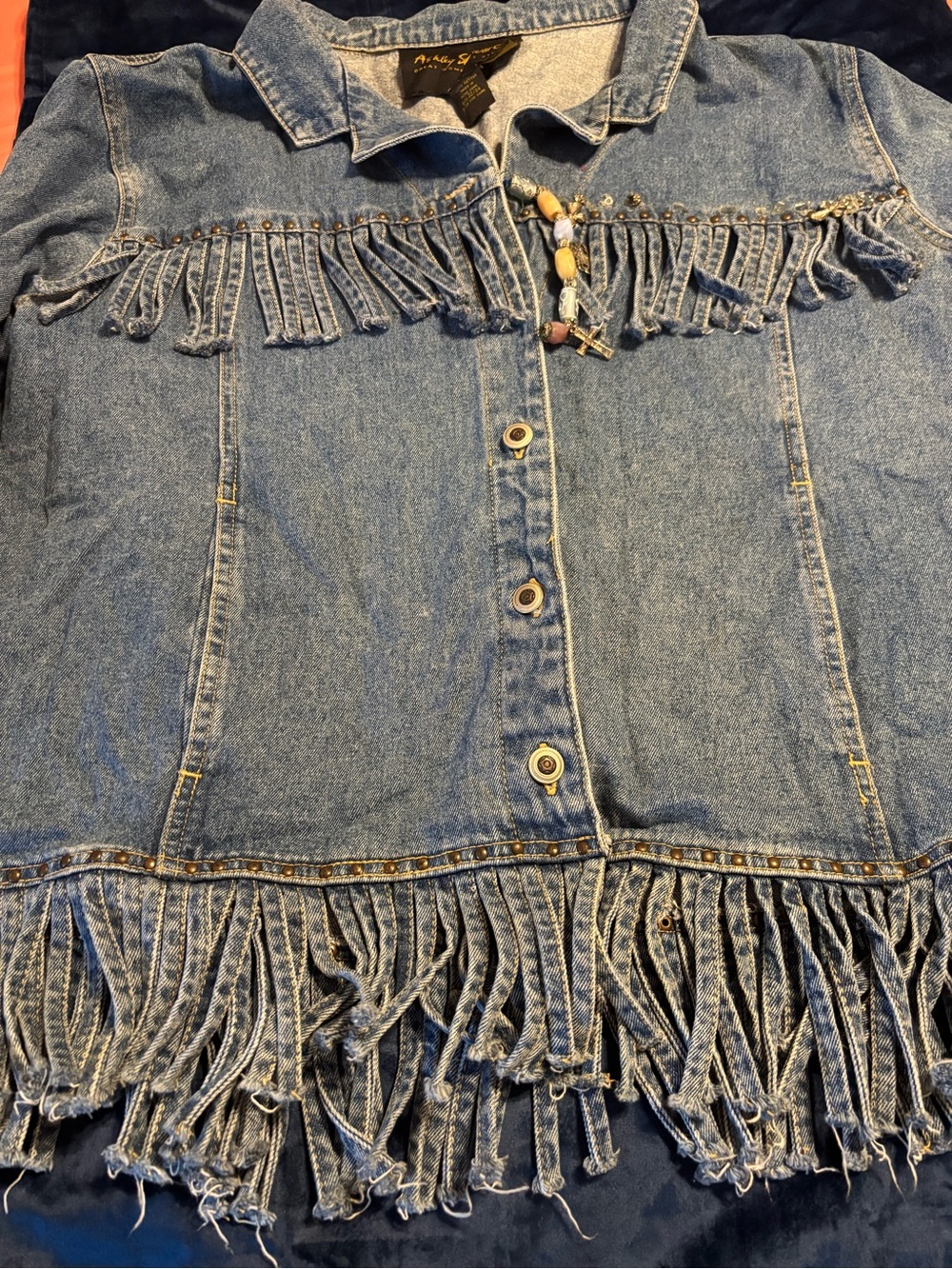 Ashley Stewart 22/24 Denim Fringe Studded Charm Jacket Western Boho Y2K